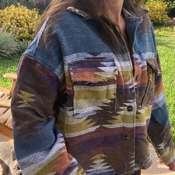 New Distressed Aztec Shacket - Picture 6 of 9